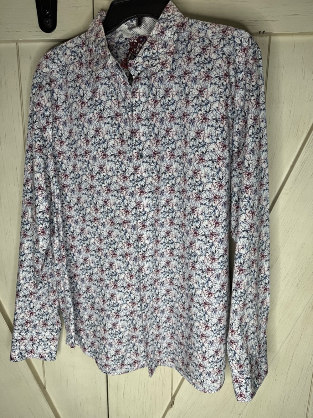 Robert Graham White Floral Button-Up with Navy & Red Motif